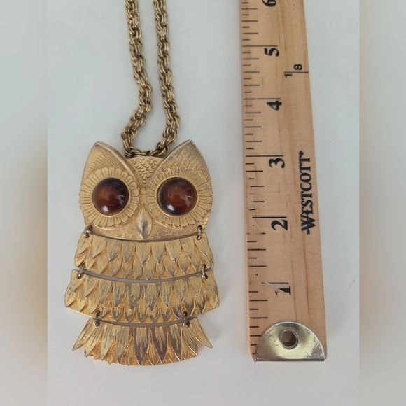Gold Owl Pendant Necklace Pin - Picture 7 of 12